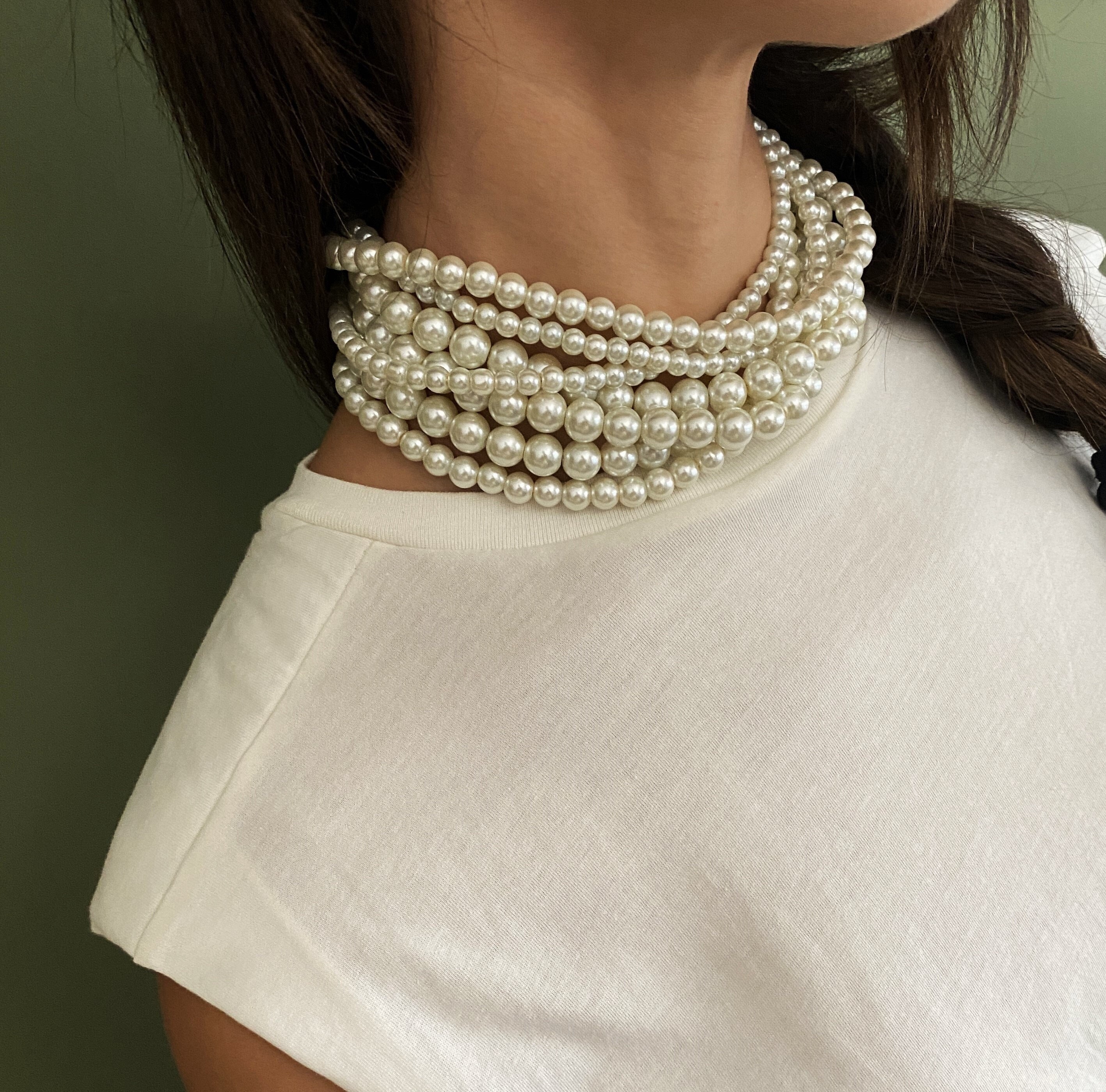 Chanel 3-Strand Faux Pearl and Crystal CC Choker Necklace at 1stDibs   chanel double strand pearl necklace, three strand pearl choker, fake chanel  pearls