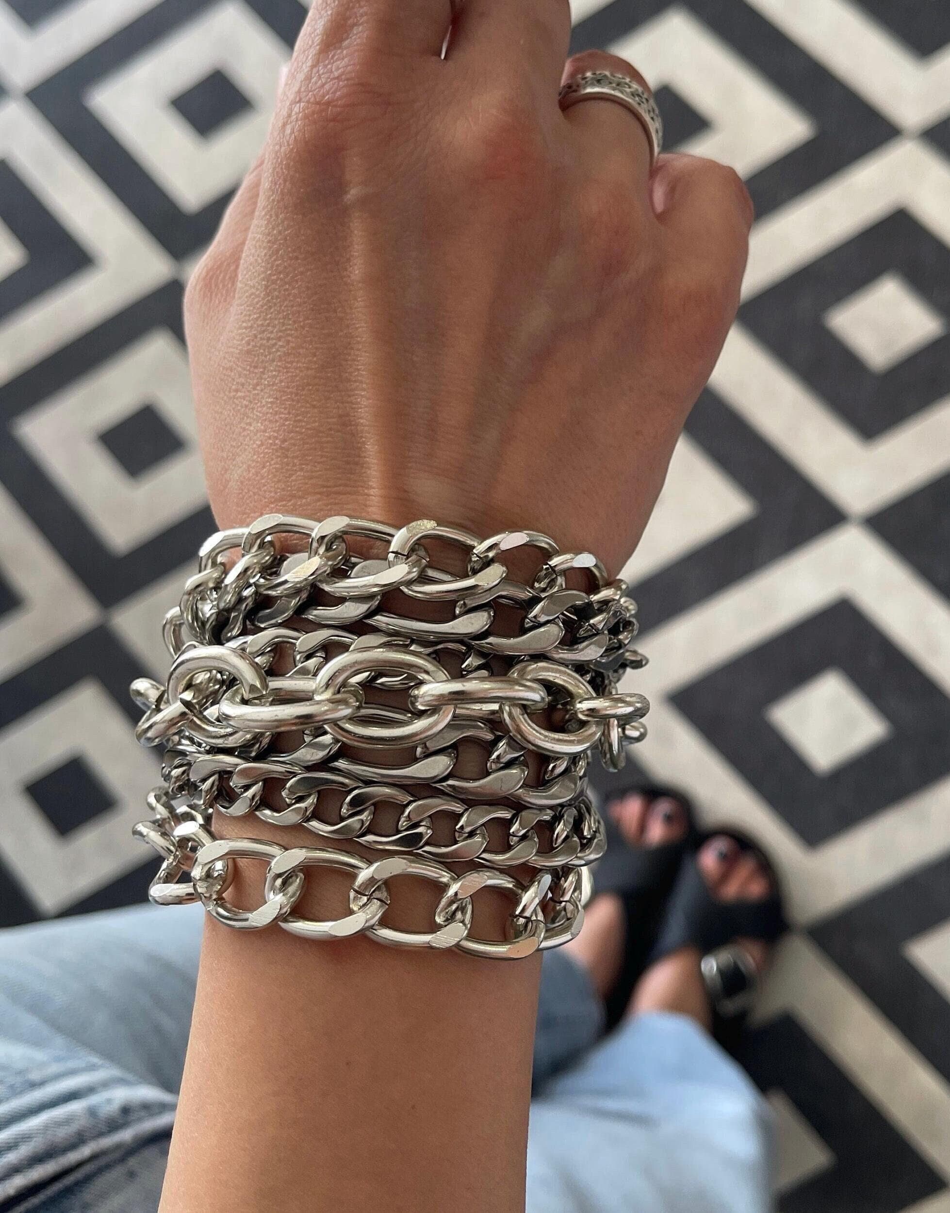 Silver Multi Chunky Chains Bracelet Heavy Stainless Steel Chains Massive Cuff Punk Rock Style Bracelet Byanangelshug Friendship Gift Idea - Etsy Silver Multi Chunky Chains Bracelet Heavy Stainless Steel Chains Massive Cuff Punk Rock Style Bracelet Byanangelshug Friendship Gift Idea - Etsy