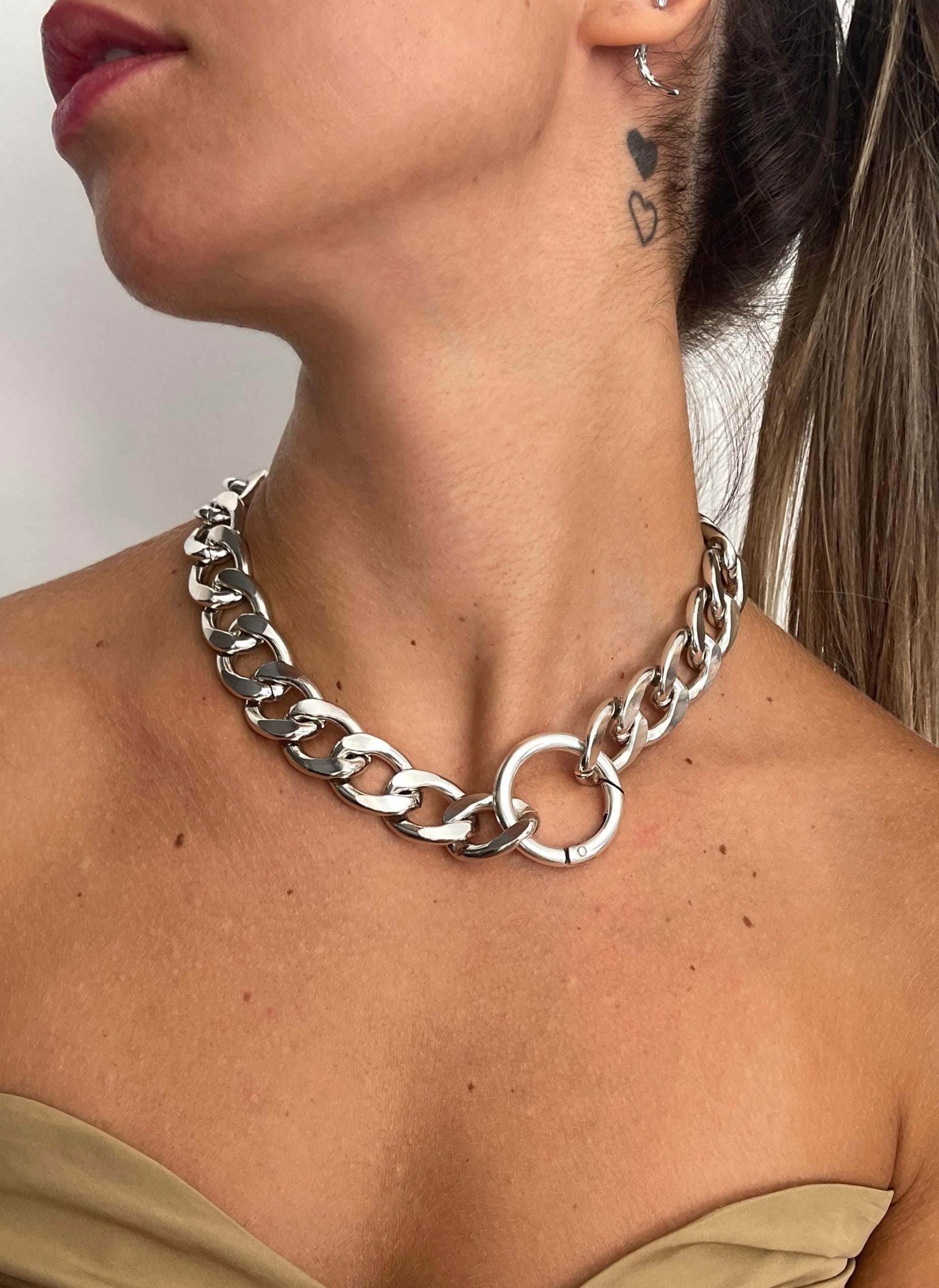 Extra Large Lariat Lightweight Chain Silver Choker, O Ring Clasp
