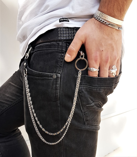 Men Silver Metal Wallet Chains Links KeyChain Jeans Biker Big