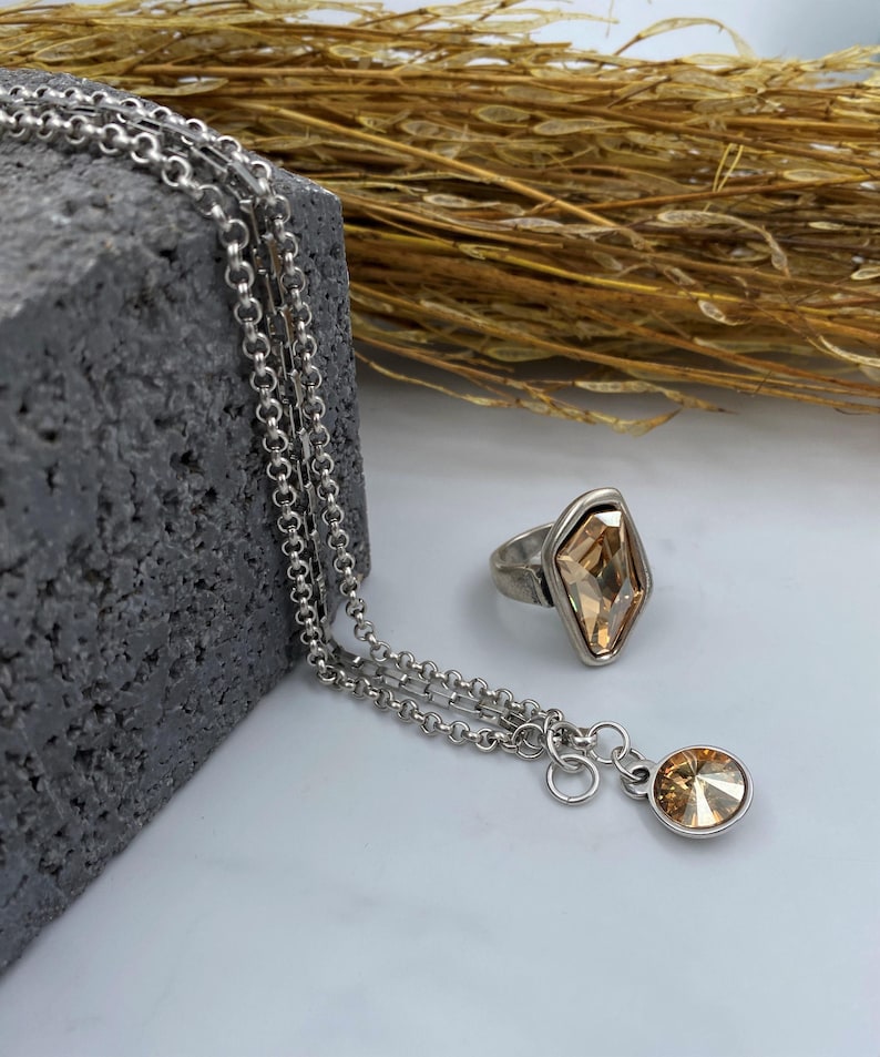 Bracciale multicatena in argento con cristalli Swarovski, bracciale a tre fili audace con cristalli, elegante bracciale a catena stile Uno de 50 da donna, regalo per la fidanzata immagine 5