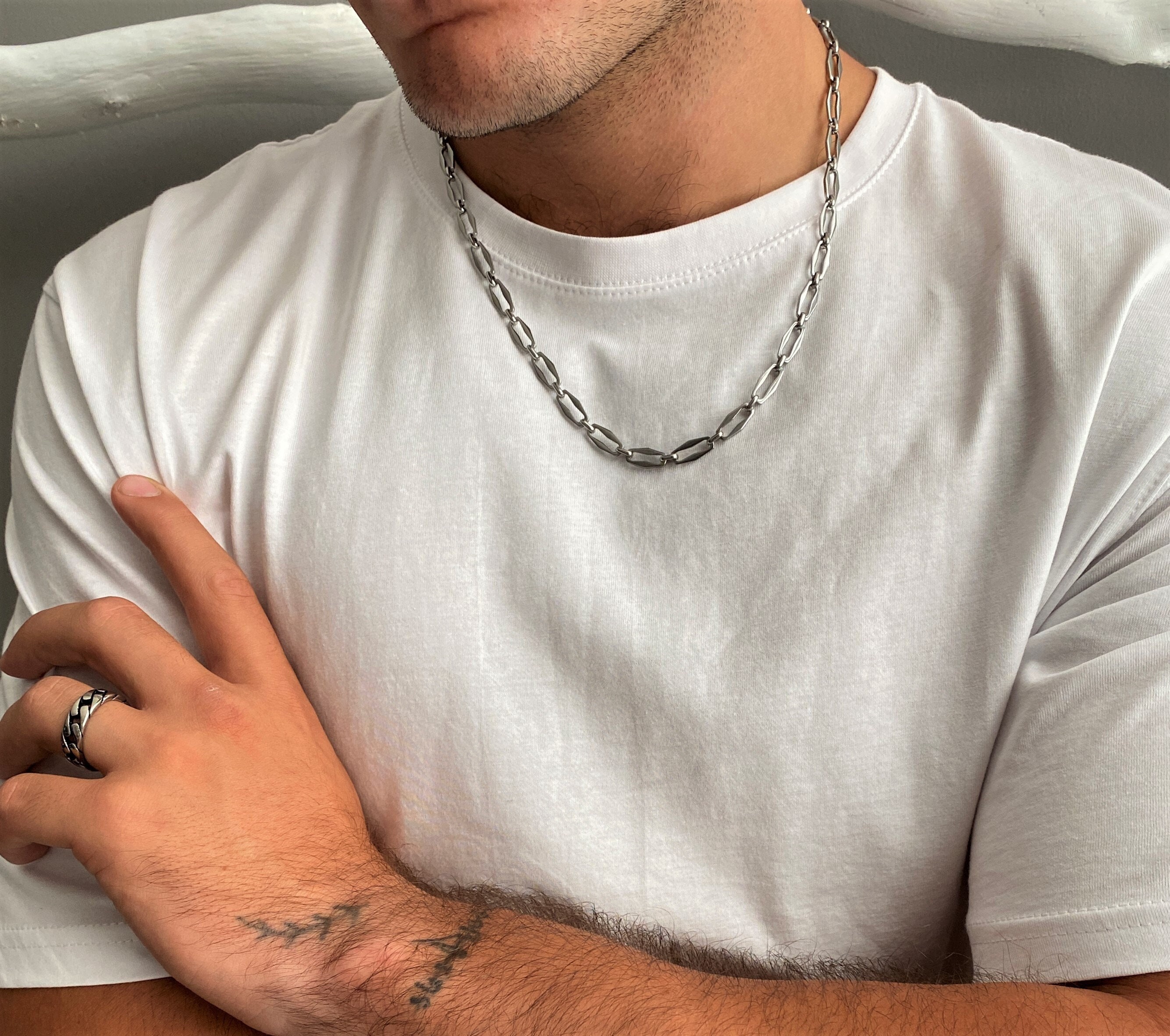 Mens Oval Chain Necklace, Mens Short Dark Silver Link Chain Necklace, Rock Style Unisex Chain Pendant, Mens Streewear Necklace, Gift for Him - Etsy Mens Oval Chain Necklace, Mens Short Dark Silver Link Chain Necklace, Rock Style Unisex Chain Pendant, Mens Streewear Necklace, Gift for Him - Etsy