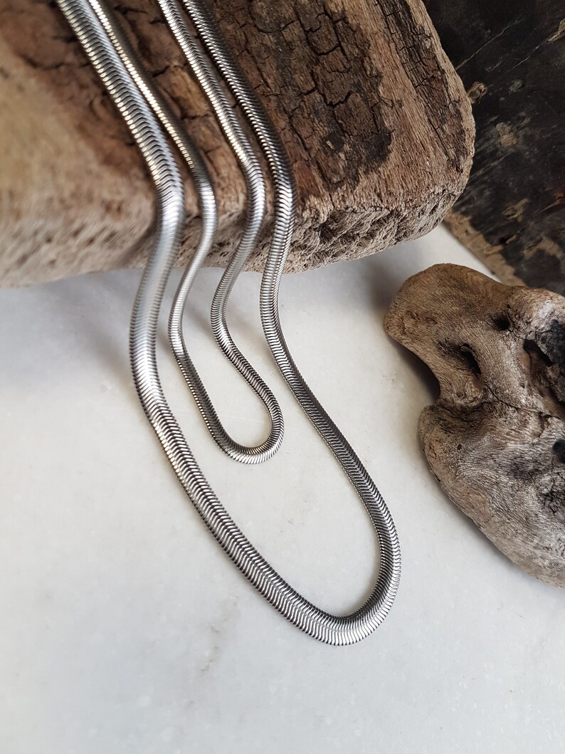 Flat Shiny Stainless Steel Snake Chain Choker Silver Etsy