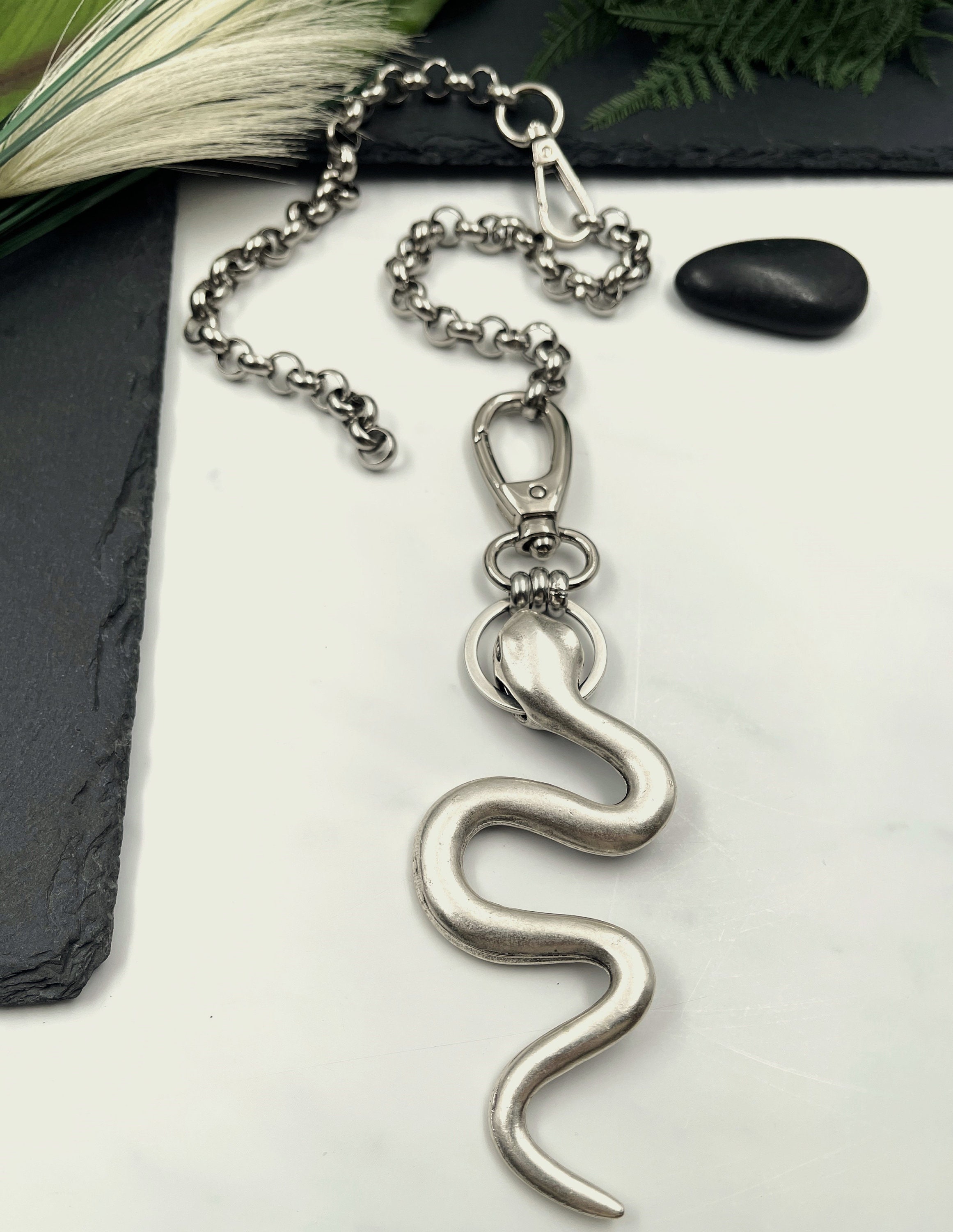 Dark Silver Oversized Rolo Chain Snake Necklace Statement 