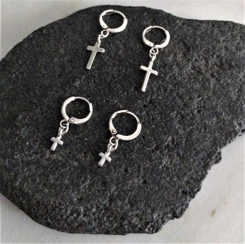 Little silver cross earrings dainty minimal goth style cross | Etsy