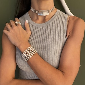 Rock Style Shiny Extra Lightweight Chain Bracelet• Vintage Triple Chain Chunky Bracelet• Silver Oversized Wide Cuff AnAngelsHug• Gift Idea