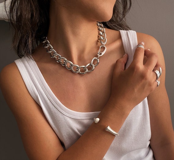Buy MANILAI Chunky Metal Statement Necklace For Women Neck Bib Collar  Choker Necklace Maxi Jewelry (4367Gun Black) at Amazon.in