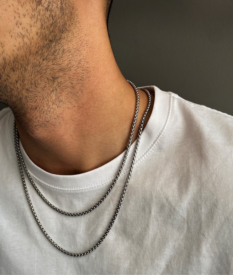 Curb Chain Mens Sterling Silver Box Chain Necklace Men's Silver