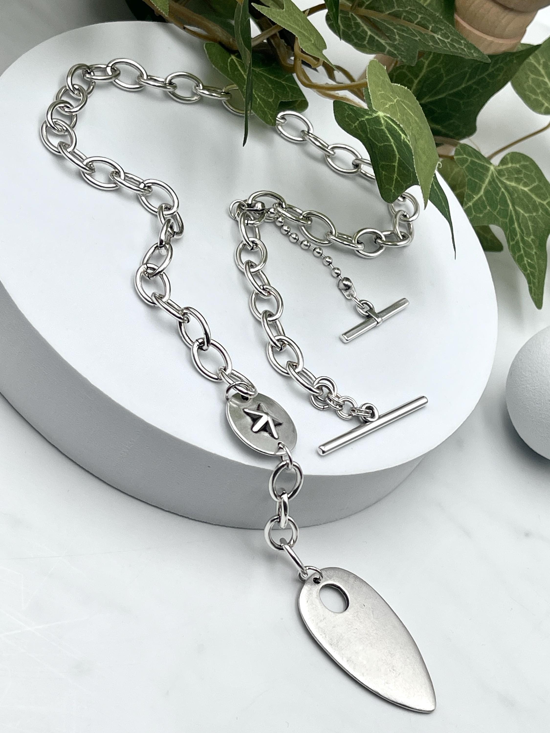 Antique Silver Pendants Necklace• Statement Star Chunky Rock