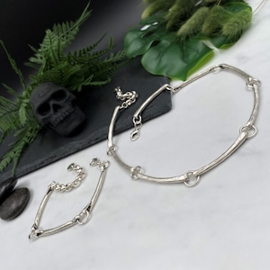 Long Curved Links Adjustable Choker• Rock Style Costume Piece Necklace• Minimal Dark Silver Short Necklace• by AnAngelsHug• Gift For Her