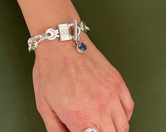 チャンキーな南京錠スワロフスキーチャームチェーンブレスレット 