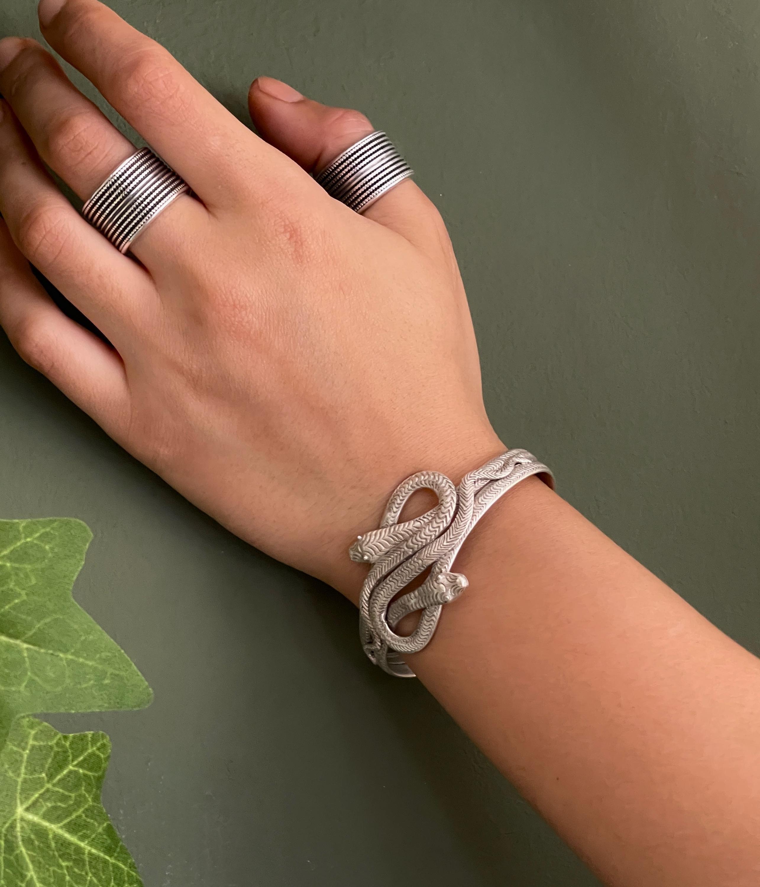 Vintage Adjustable Snakes Bracelet• Oxidized Interlocking Serpents