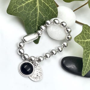 Pulsera de plata para mujer, pulsera de cadena gruesa con piedra negra, pulsera de cadena de bolas gruesa de plata, pulsera estilo Uno de 50, regalo para mujer imagen 8