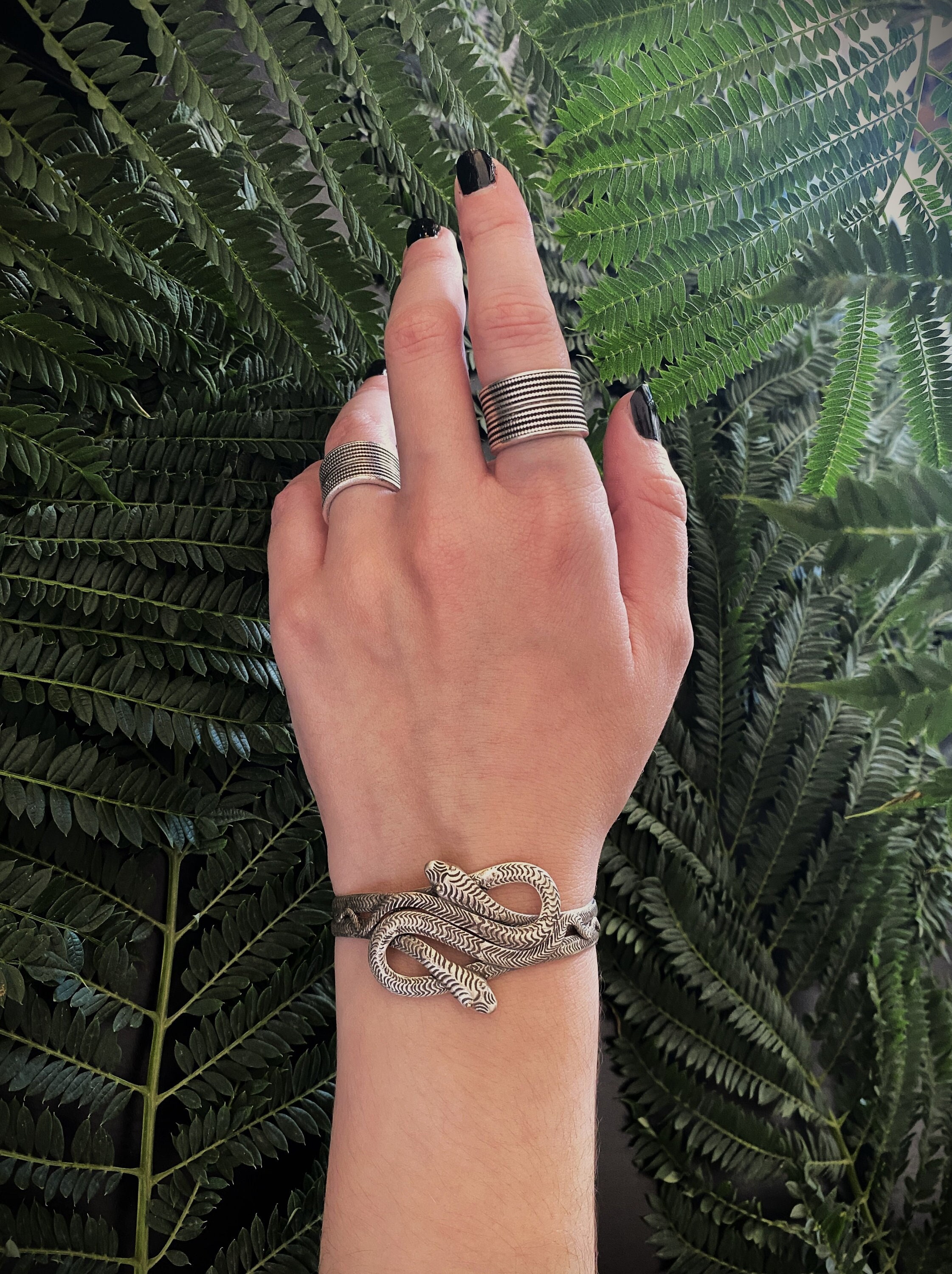 Vintage Adjustable Snakes Bracelet• Oxidized Interlocking