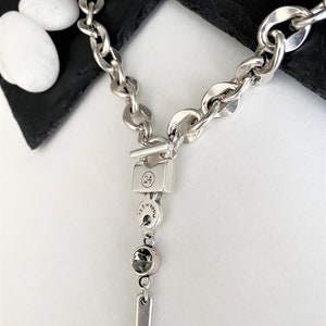 Massive Chain Sharp Padlock Swarovski Necklace Antique Silver - Etsy