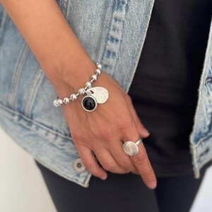Pulsera de plata para mujer, pulsera de cadena gruesa con piedra negra, pulsera de cadena de bolas gruesa de plata, pulsera estilo Uno de 50, regalo para mujer imagen 10