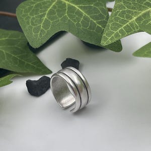 Mens Simple Three Lines Wide Band Ring• Antique Silver Everyday Smooth Pinky Cuff Ring• Engraved Modern Rock Open Ring• by AnAngelsHug