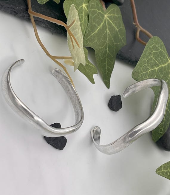 Wavy Antique Silver Open Cuff Bracelet• Sturdy Silver Abstract