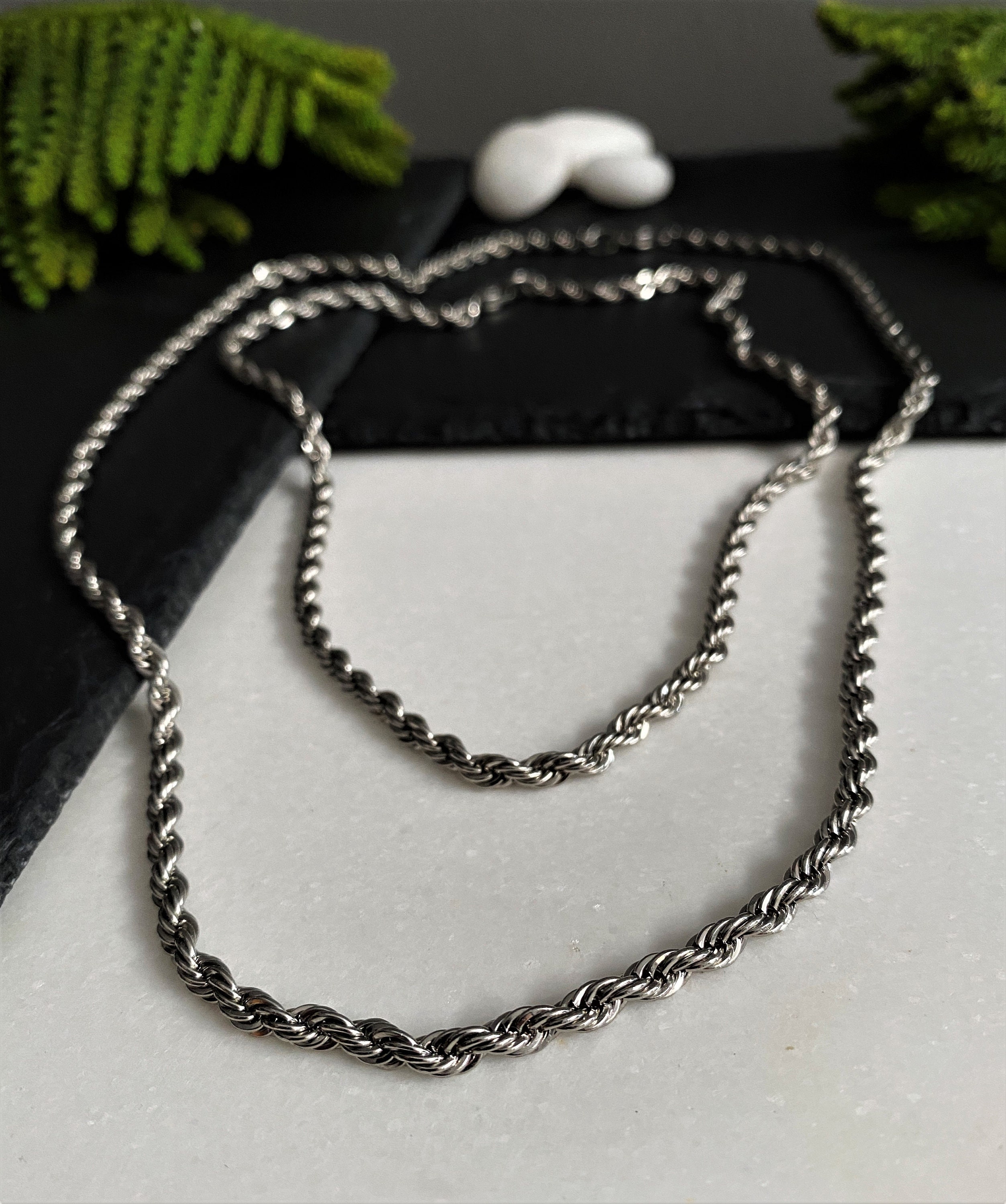 シンプルねじれロープ【VITALY】Rope Chain★ユニセックス Silver Twisted Rope Layered Chain Neclaces• Thick Modern