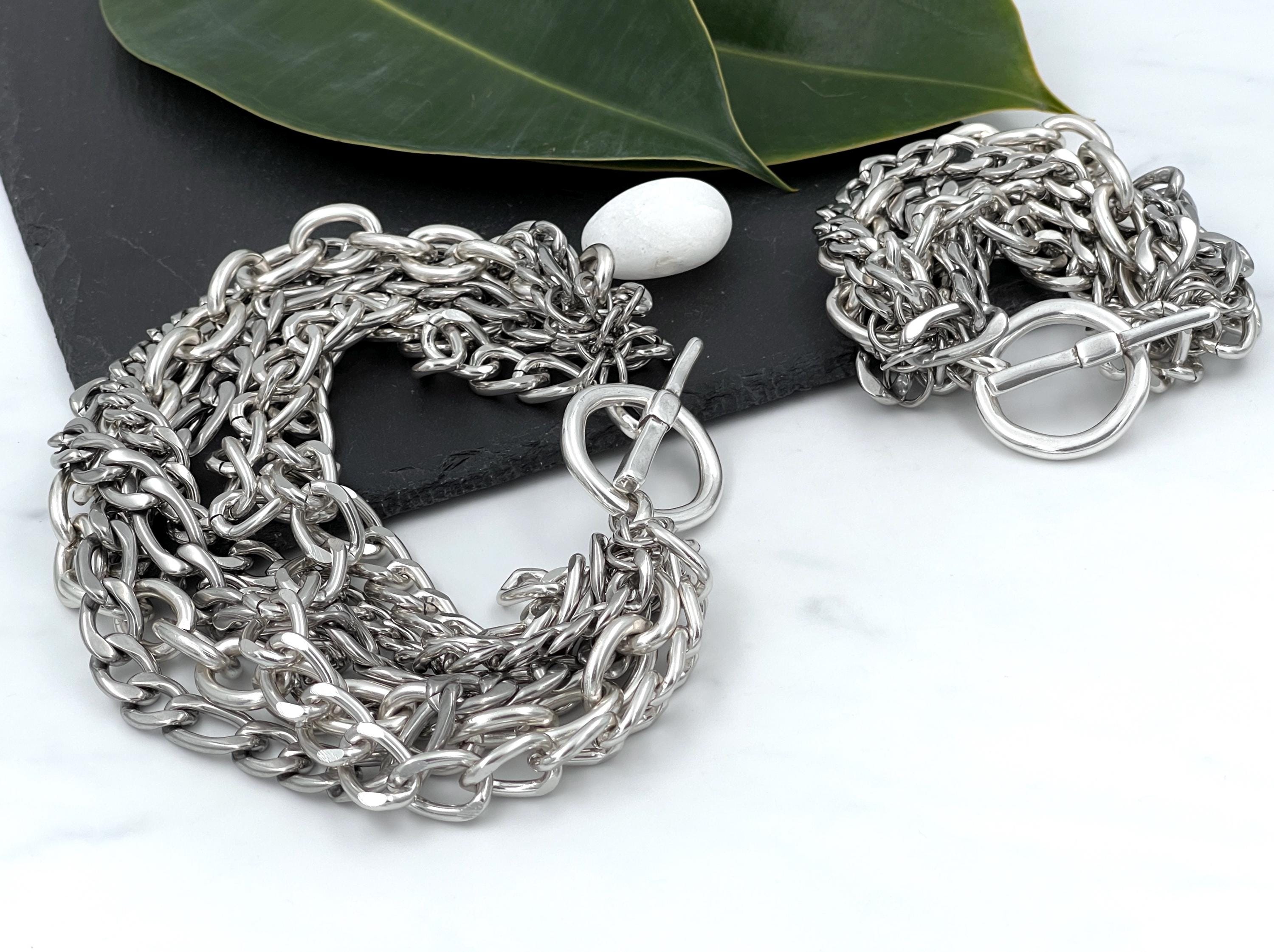 Silver Multi Chunky Chains Bracelet• Heavy Stainless Steel Silver Multi Chunky Chains Bracelet• Heavy Stainless Steel