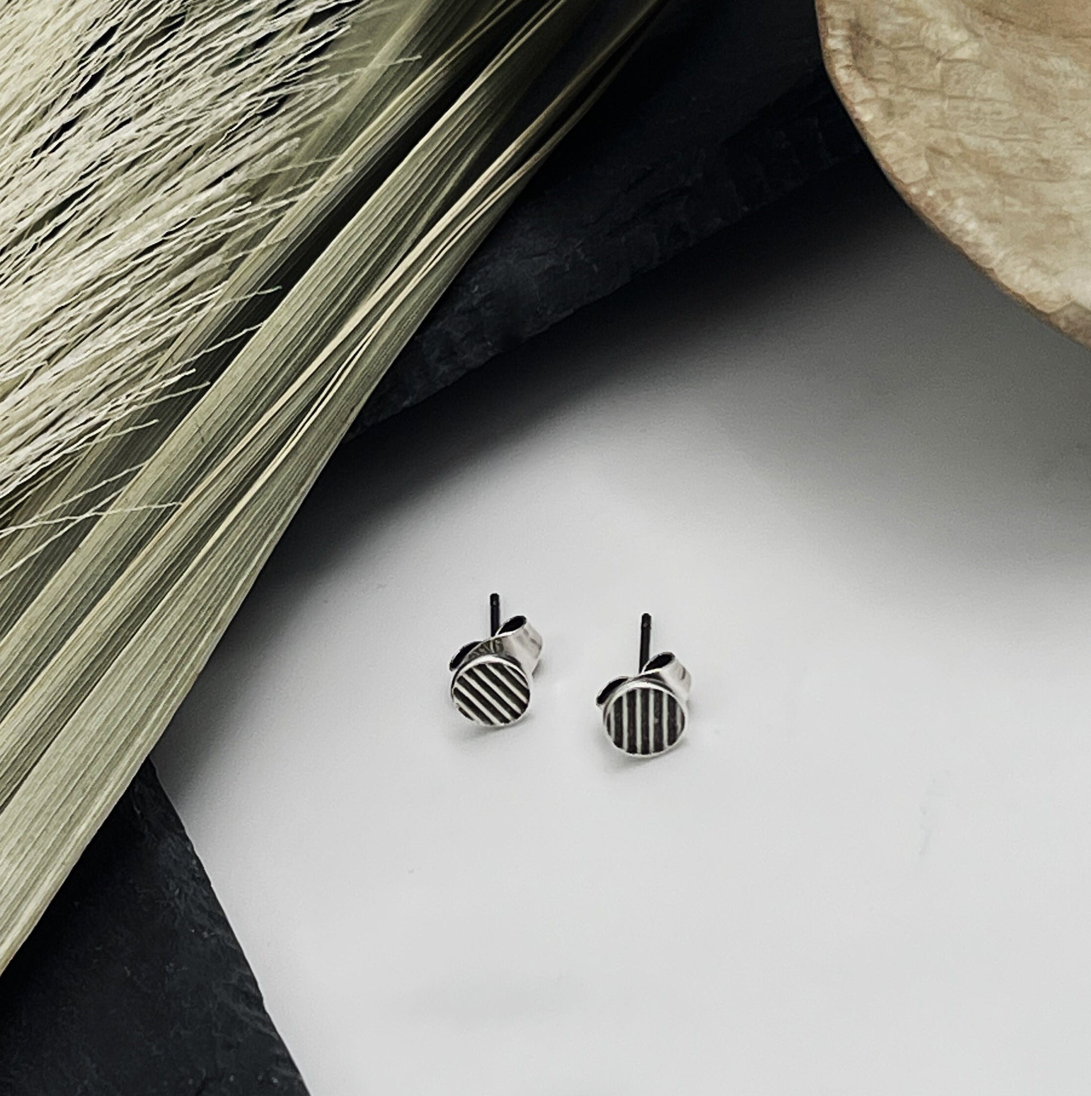 Mens Little Round Disk Earrings Mens Minimalist Silver Earrings