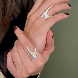 Silver Pointy Womens Engraved Ring• Vikings Spiked Ring• Gothic Sharp Ring• Adjustable Shiny Ring• Tribal Style Open Ring by AnAngelsHug