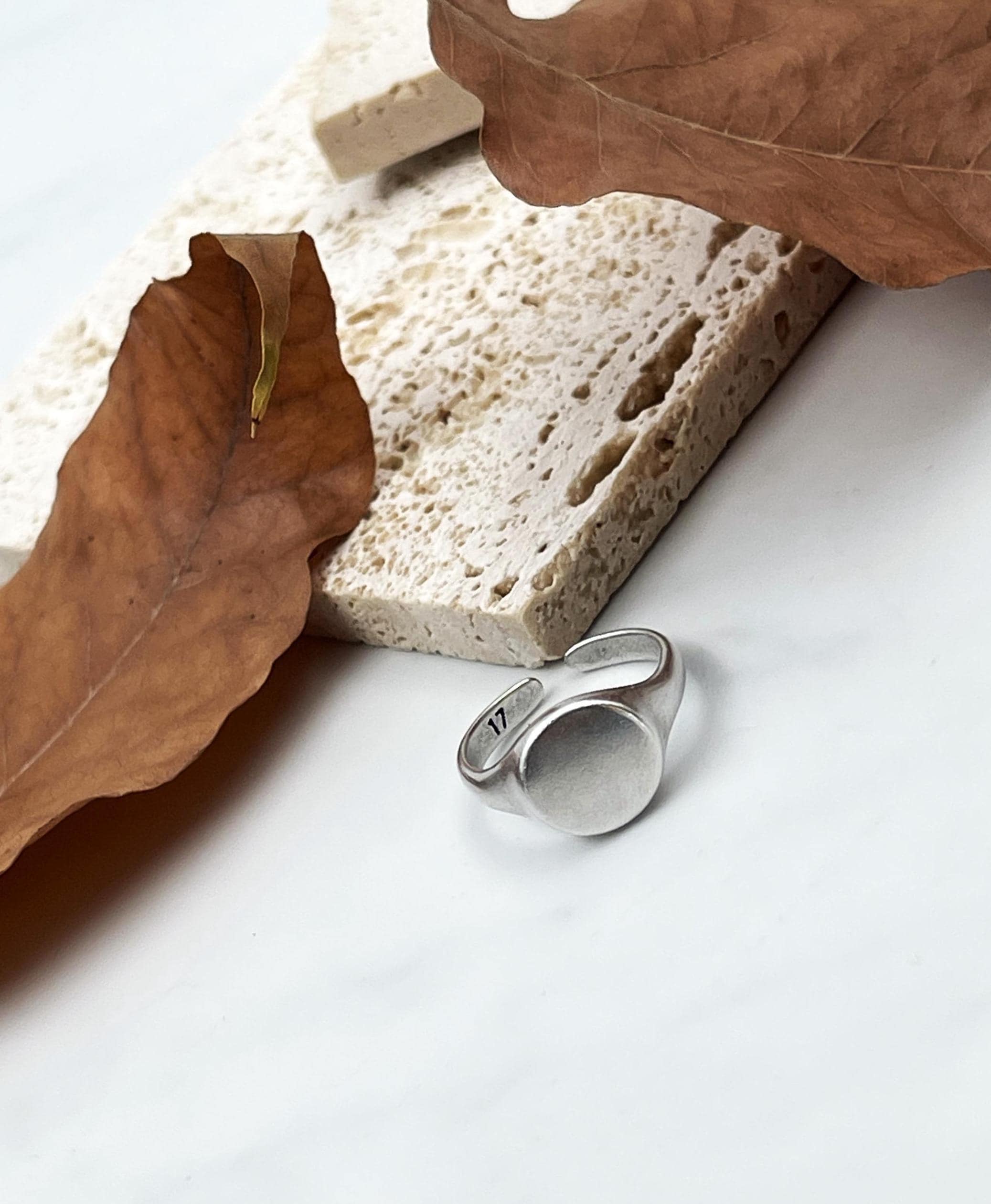 Dainty Smooth Antique Silver Signet Ring• Geometric Adjustable