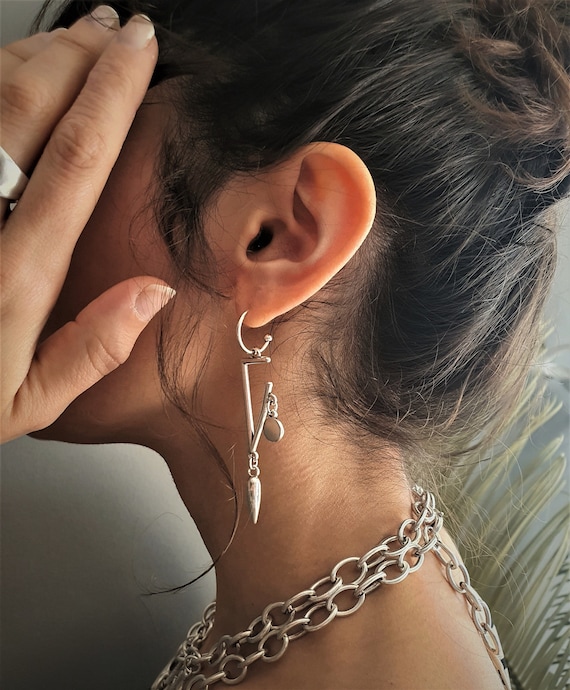 Statement Dangle Long Earrings• Hoop Sharp Earrings• Edgy