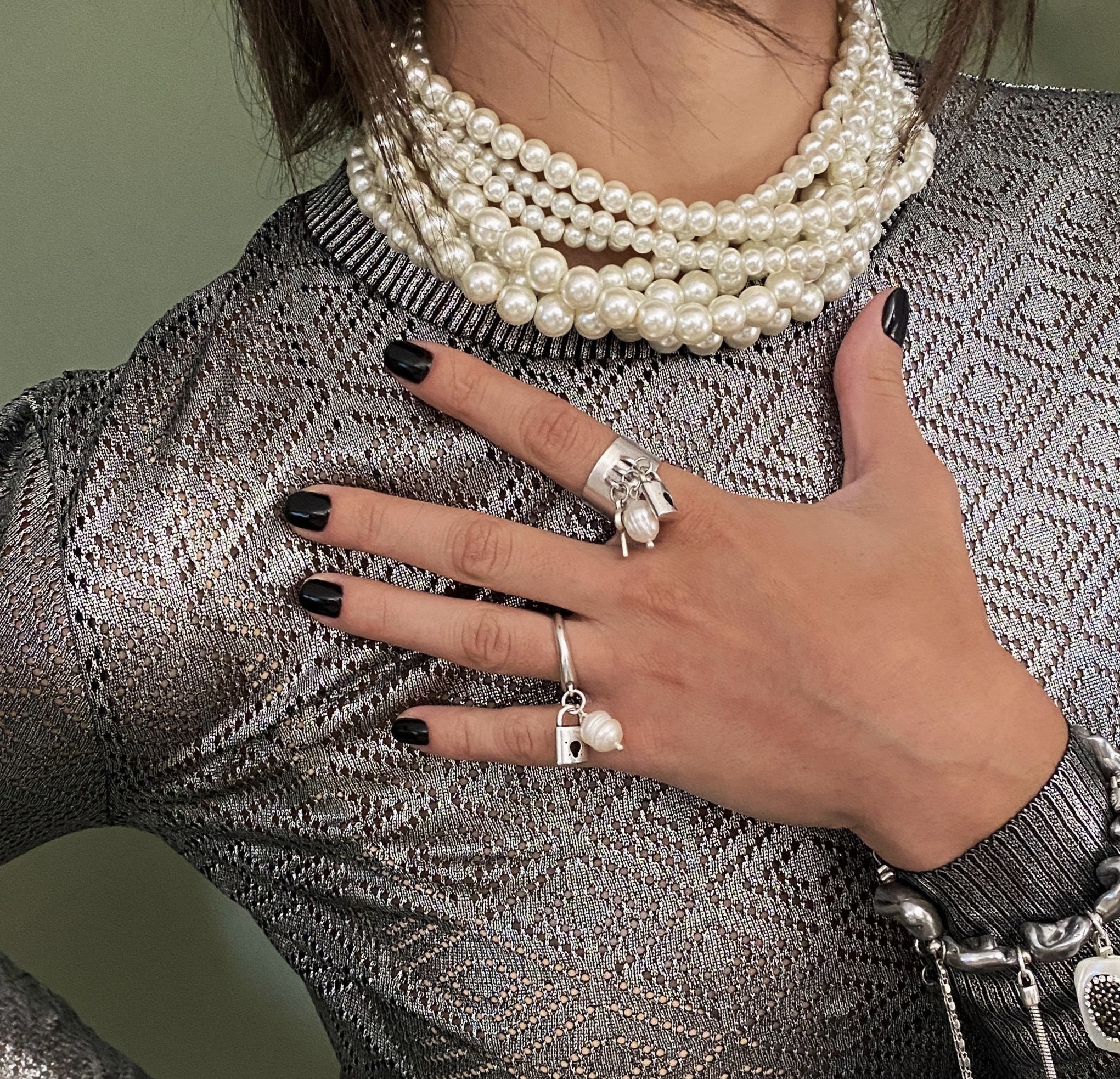 Mother's Ring Sterling Silver Dangle Freshwater Cultured Pearl