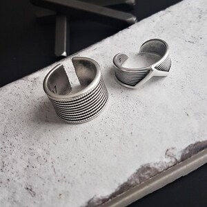 Bold Ethnic Style Silver Ring: Adjustable Twisted Rope Wide Band