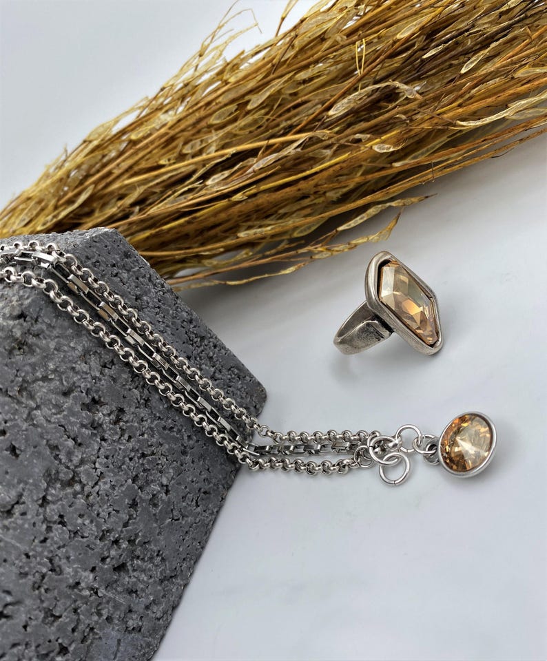 Bracciale multicatena in argento con cristalli Swarovski, bracciale a tre fili audace con cristalli, elegante bracciale a catena stile Uno de 50 da donna, regalo per la fidanzata immagine 10