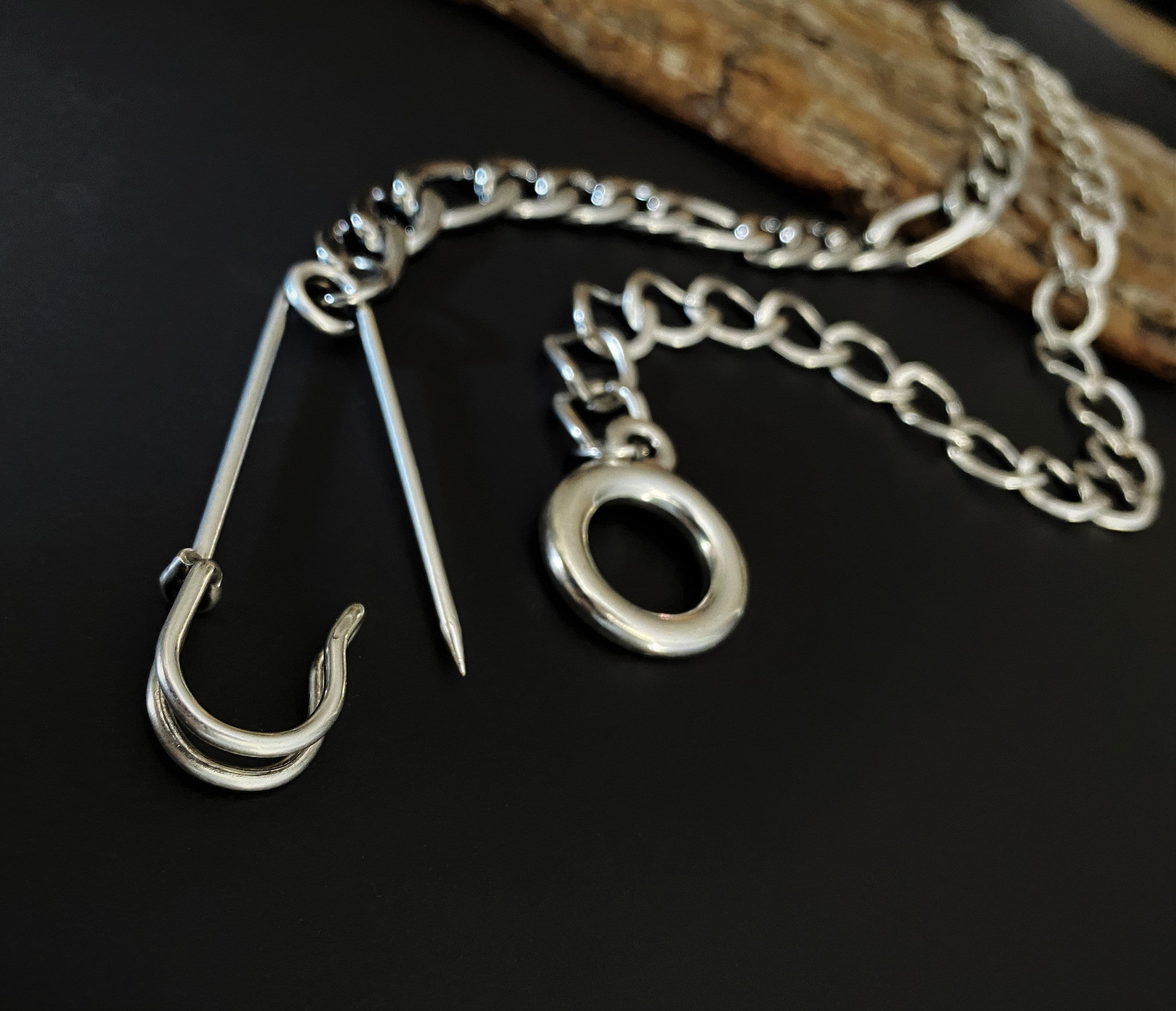 Chunky mixed chains safety pin necklace silver safety pin Etsy