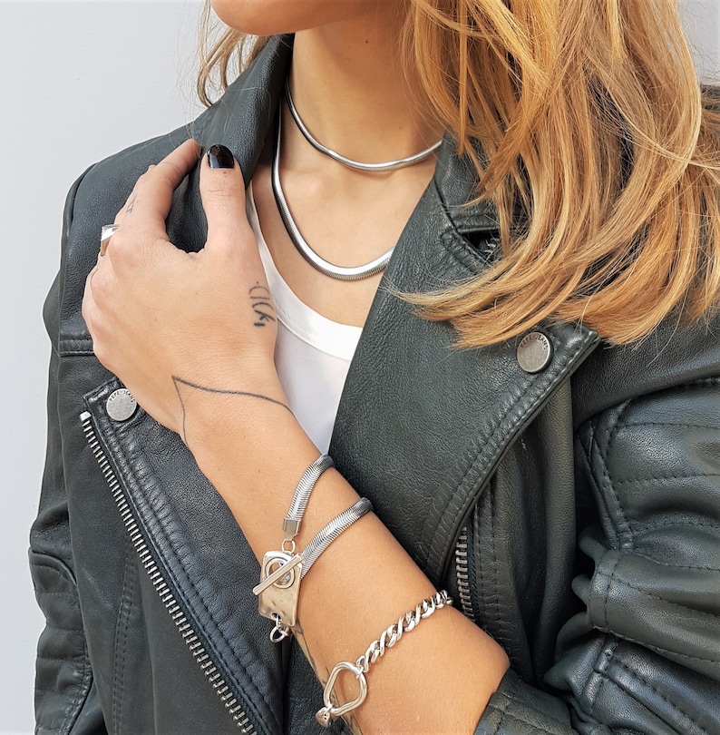Flat Shiny Stainless Steel Snake Chain Choker Silver Etsy