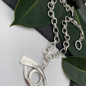Silver large evil eye protection necklace, antique silver chunky chain bold evil eye choker, evil eye rock style necklace, statement choker image 6