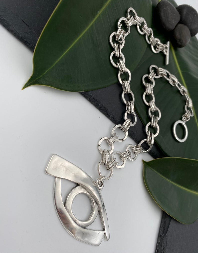 Silver large evil eye protection necklace, antique silver chunky chain bold evil eye choker, evil eye rock style necklace, statement choker image 6