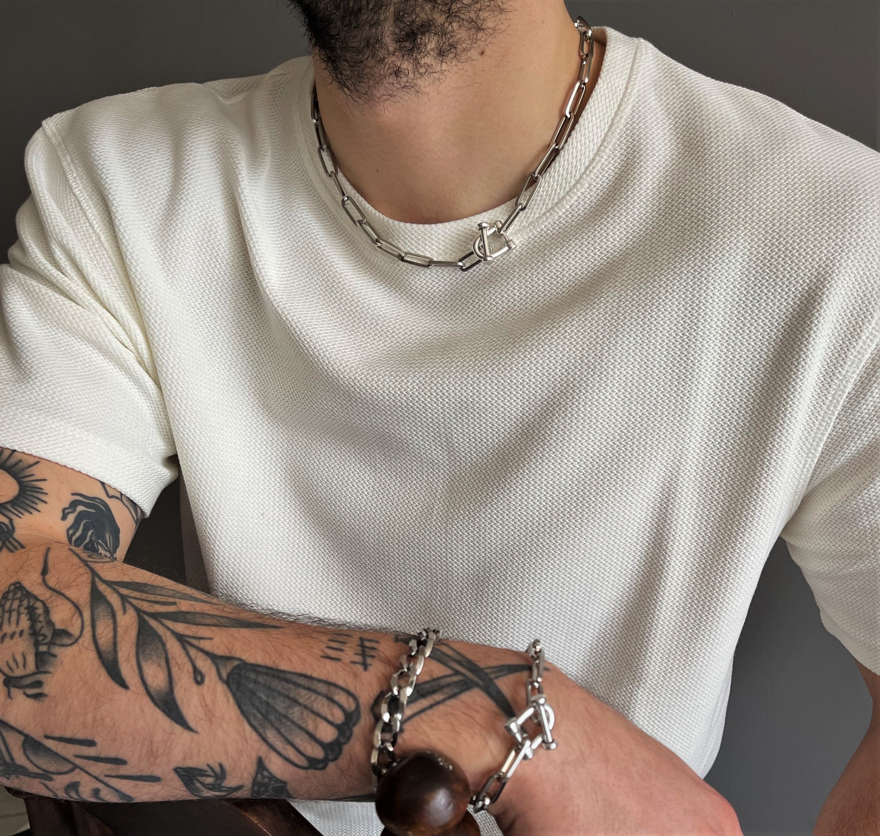 Chunky Chain Mens Shackle Necklace Stainless Steel Oval Link - Etsy Sweden