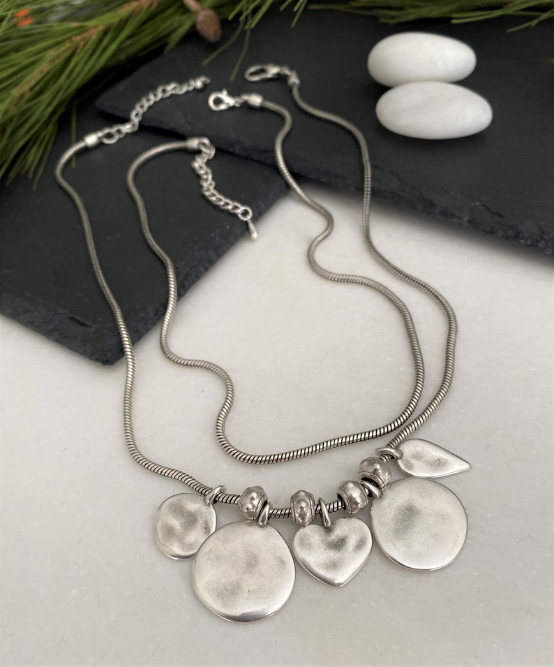 Set of Two Chains Multi Coins Heart Necklace Layered Stacking - Etsy