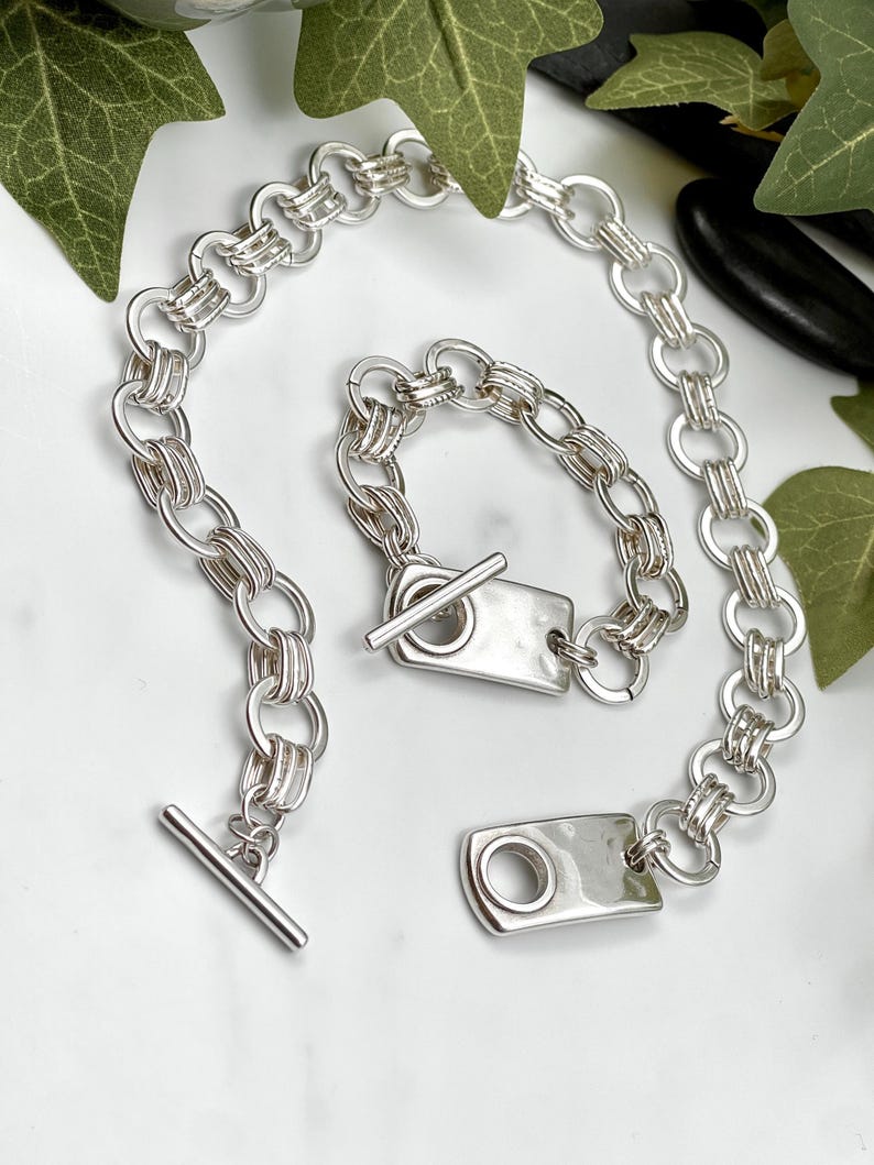 Frauen Antik Silber Halsband, mutige Kette Silber ID-Tag-Kragen, klobige Kette-Rock-Stil Kragen Halskette, gewagte einzigartige Kette Choker Bild 11