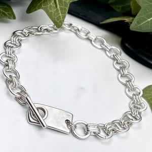 Frauen Antik Silber Halsband, mutige Kette Silber ID-Tag-Kragen, klobige Kette-Rock-Stil Kragen Halskette, gewagte einzigartige Kette Choker Bild 2