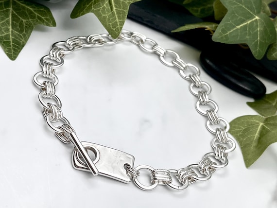 Womens Antique Silver Statement Choker, Bold Chain Silver ID Tag