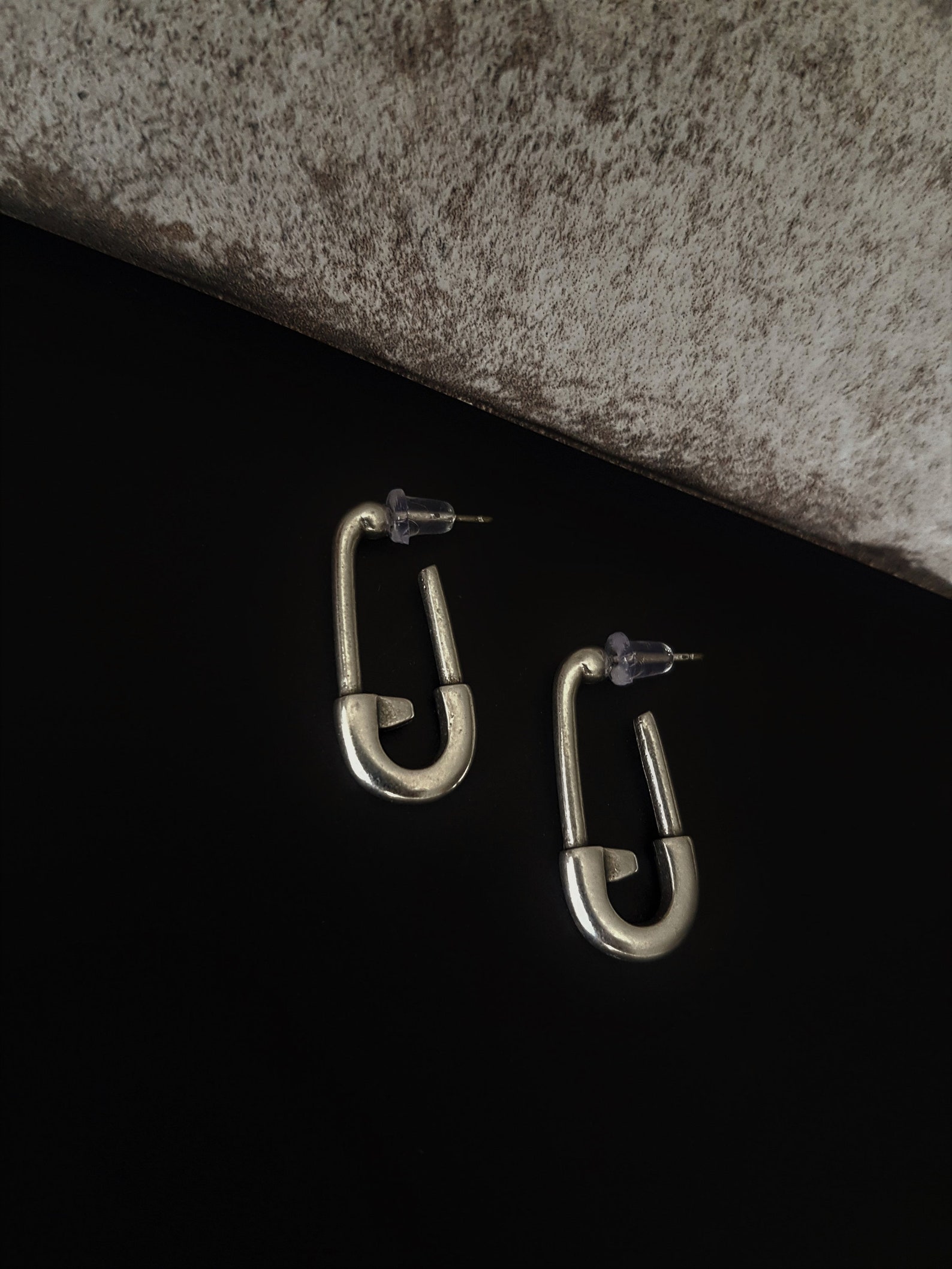 Antique Silver Safety Pin Stud Earrings Womens Urban Style Etsy