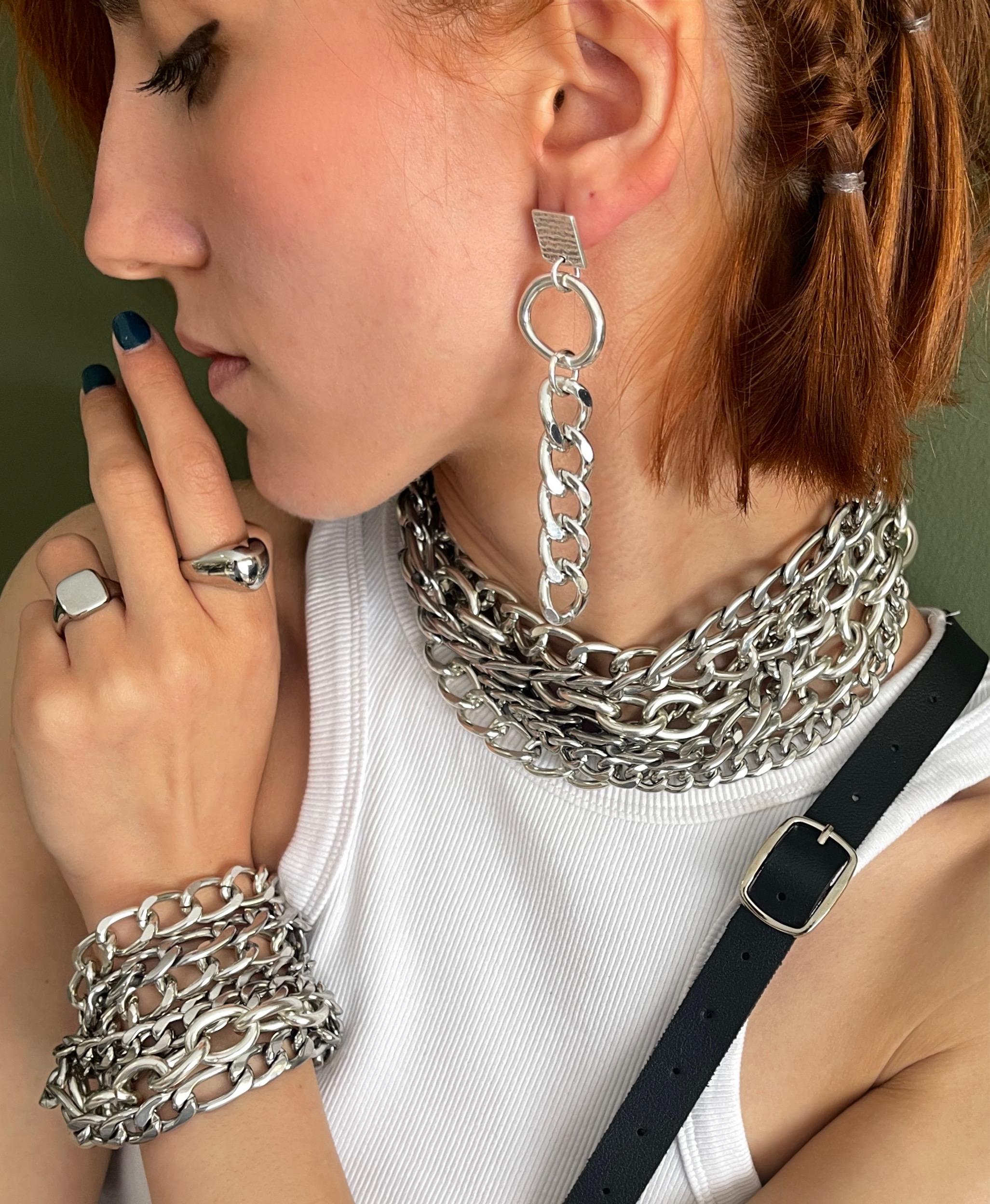 Silver Multi Chunky Chains Bracelet• Heavy Stainless Steel Silver Multi Chunky Chains Bracelet• Heavy Stainless Steel