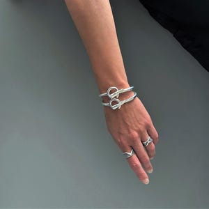Womens Silver Pickaxe Cuff Bracelet: Unisex Urban Nail & Hammer Open Mattock Bangle image 9