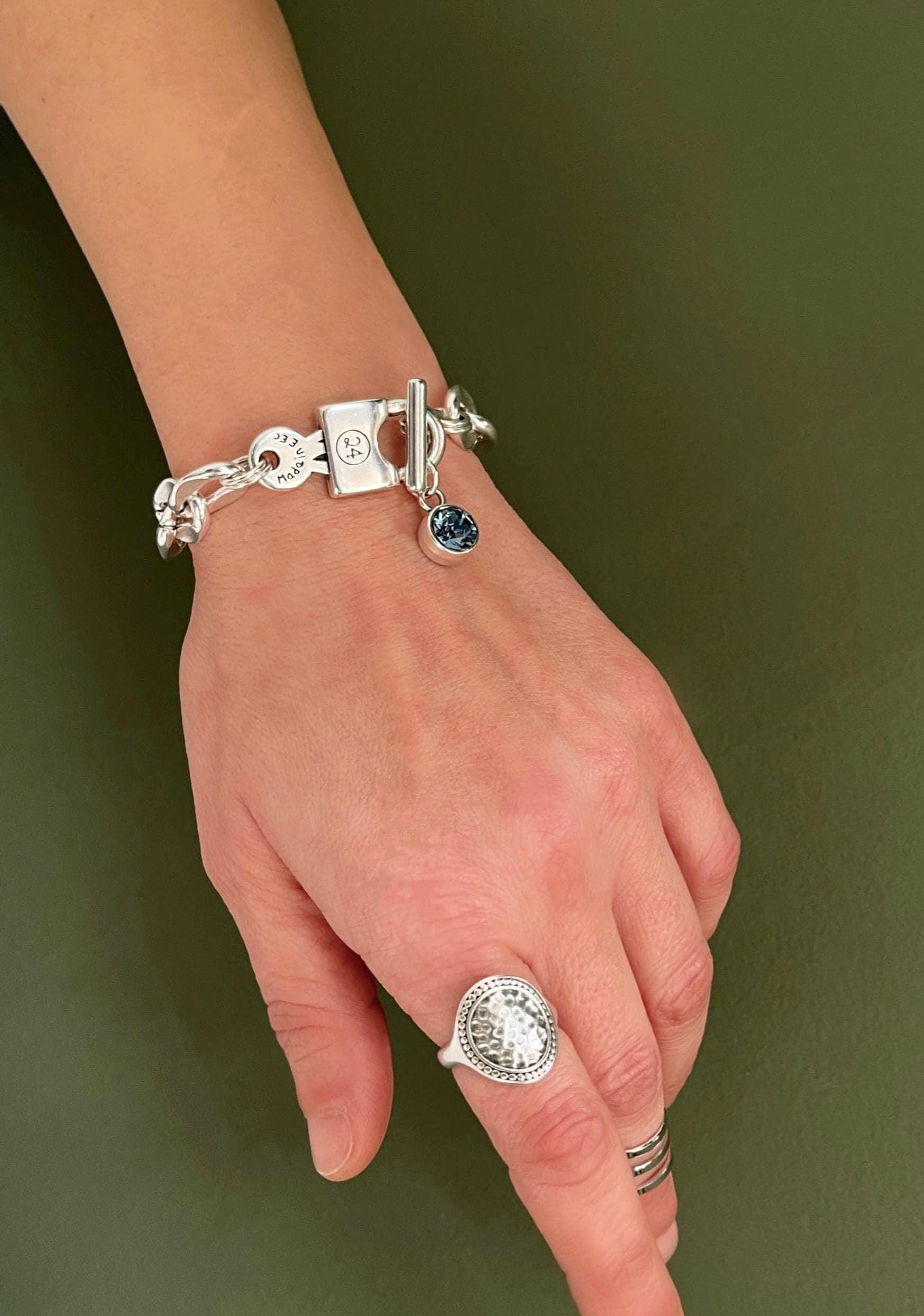 Silver Padlock Bracelet: Swarovski Lock and Key Charm Chain Cuff