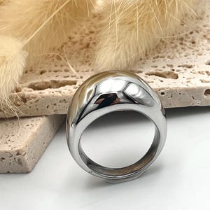 Bold Rock Style Statement Silver Dome Ring: Stainless Steel Everyday Wear