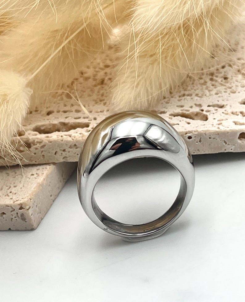 Bold Rock Style Statement Silver Dome Ring: Stainless Steel Everyday Wear