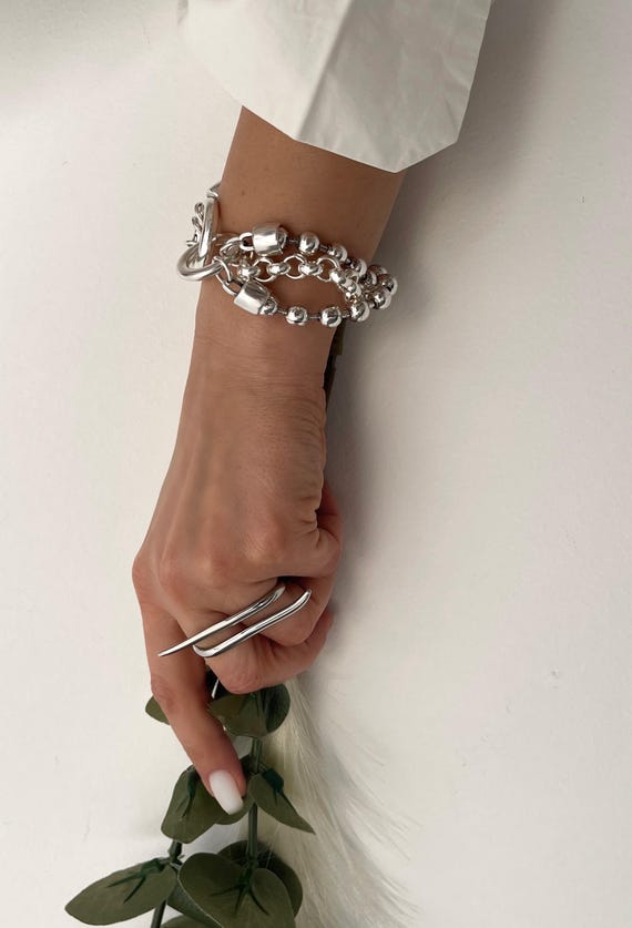 Silver Three-layer Chain Bracelet• Ball-rollo Chain Layered  display picture 1