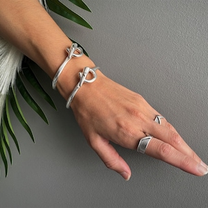 Womens Silver Pickaxe Cuff Bracelet: Unisex Urban Nail & Hammer Open Mattock Bangle image 6