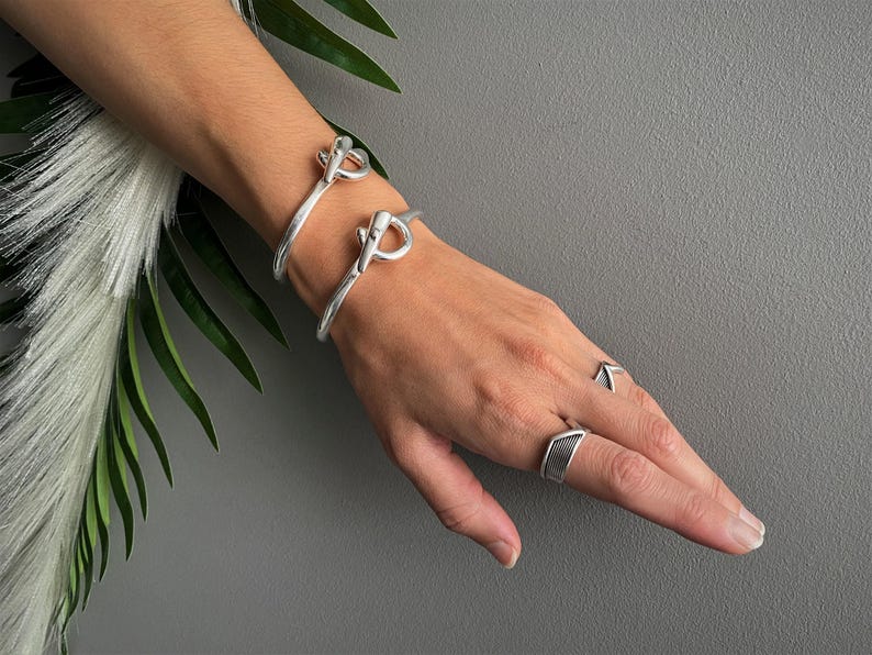 Womens Silver Pickaxe Cuff Bracelet: Unisex Urban Nail & Hammer Open Mattock Bangle image 6