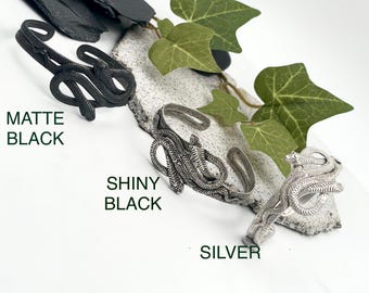 Vintage Adjustable Snakes Bracelet• Oxidized Interlocking Serpents